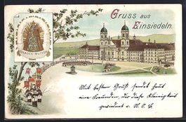 Einsiedeln, Prozession mit Mönchen, Klo