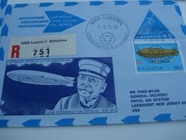 4 Aerogramme 1975, Thema Zeppelin Hindenburg, gelaufen