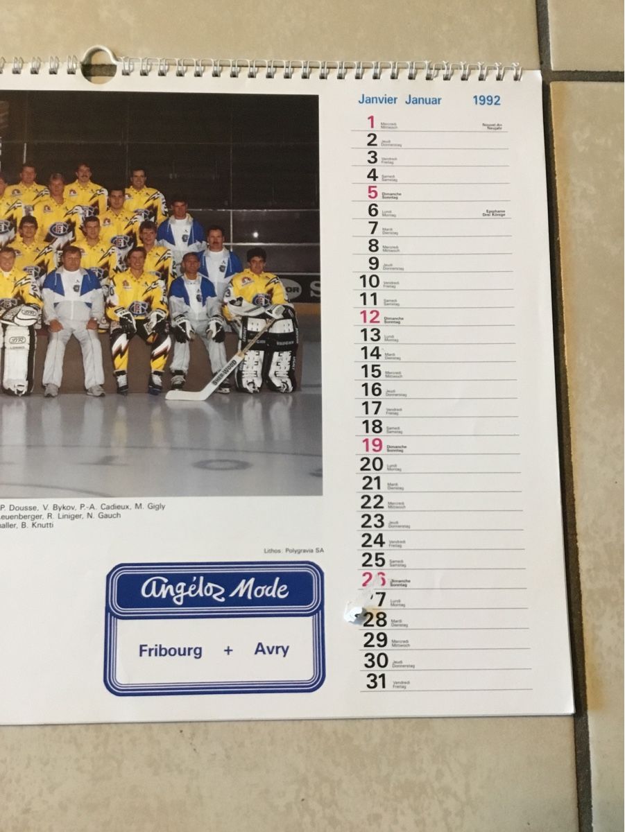 Calendari: Calendrier 1992 de Fribourg Gottéron – Usato da Vétroz venduto da Moulb7 1