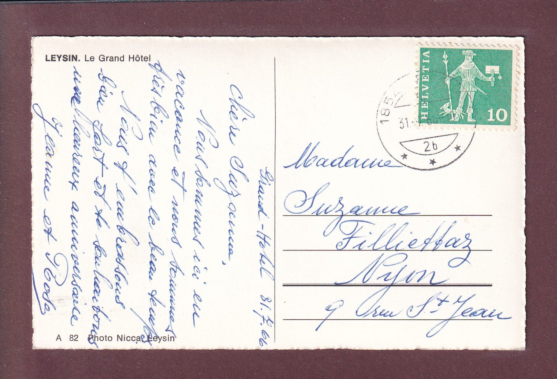 Cartoline postali: LEYSIN - Grand Hôtel - 1966 – Usato da Pully venduto da nicecards 1