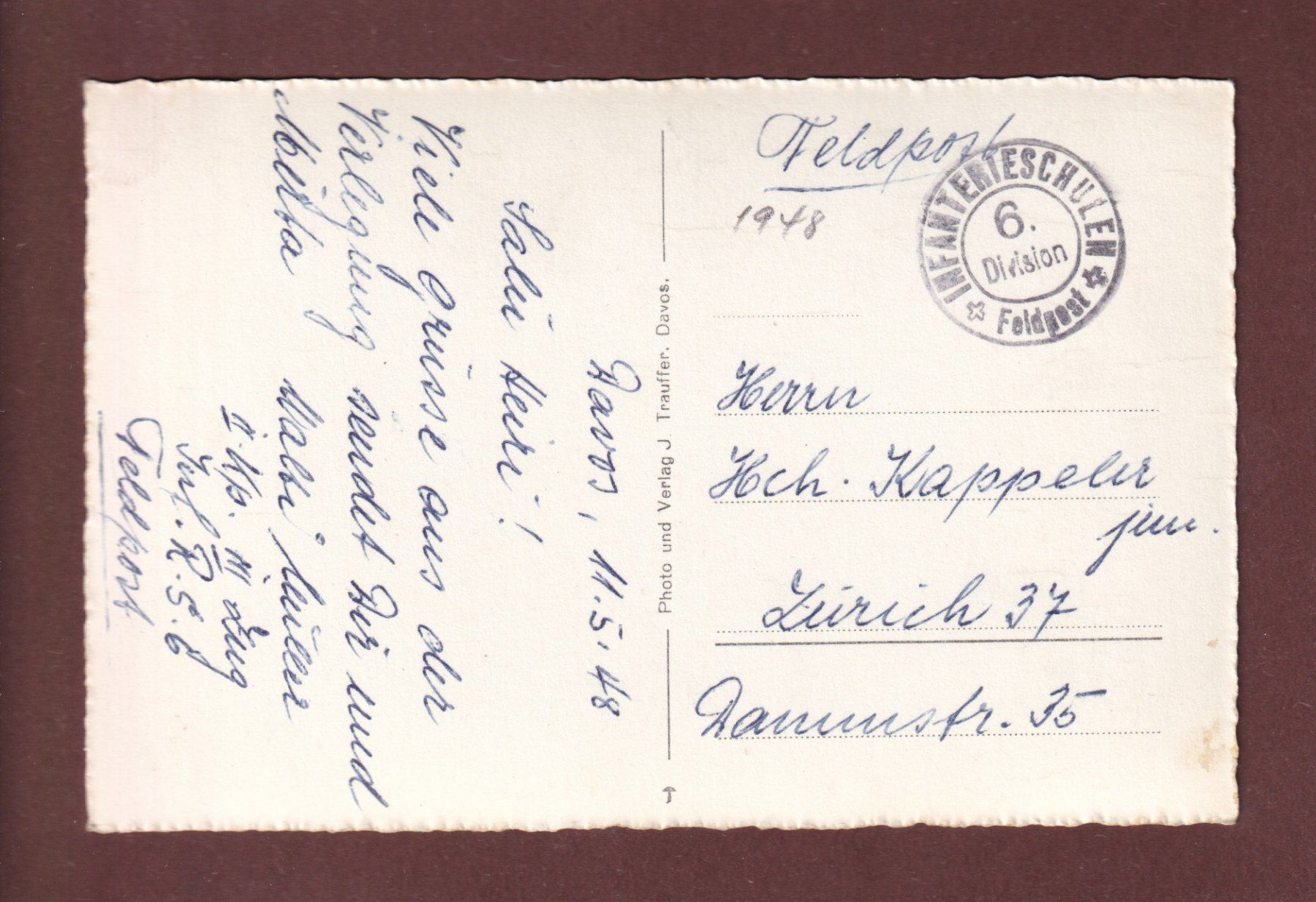 Cartoline postali: DAVOS mit Schatzalp - 1948 Feldpost – Usato da Pully venduto da nicecards-shop 1