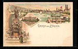 Litho Zürich, Panorama mit Brücke, Den