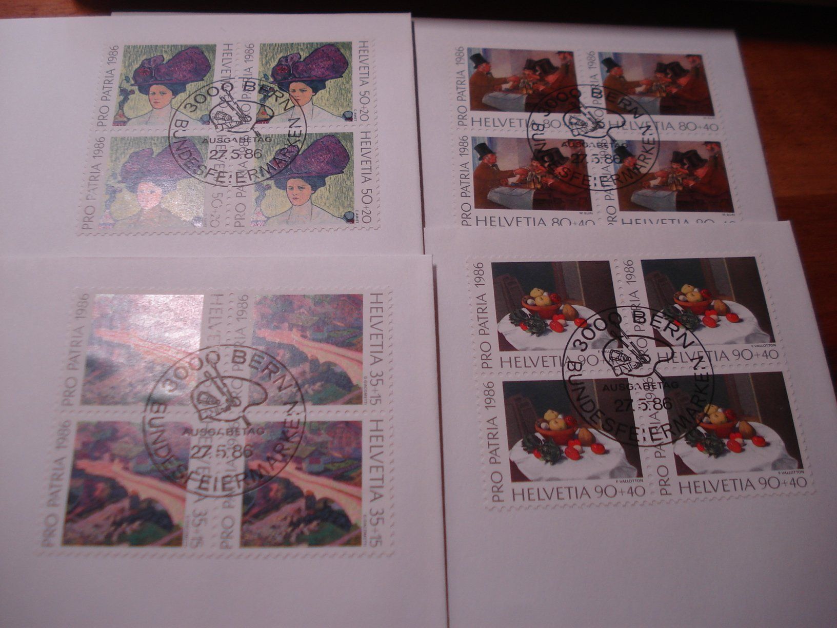 Tous les timbres: Pro Patria 1986, FDC Satz + 4erblocks, Gemälde – D'occasion à Niederwil AG par morostahu