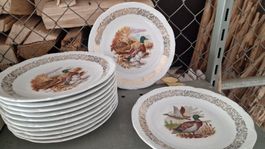 Porzellan Teller Set mit Entenmotiv, Herbst Deko, Top!