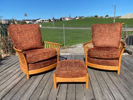 Ercol Renaissance Sessel Hocker Polster Holz Hochlehner