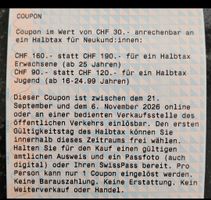 SBB Halbtax Coupon Gutschein 30.-