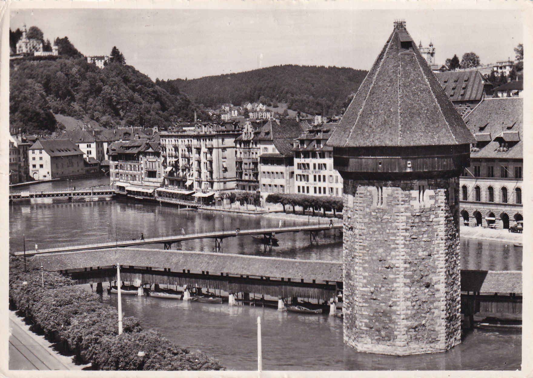 Cartoline postali: Luzern Kapellbrücke mit Wasserturm  1953 – Usato da Cormoret venduto da Pascalll2001