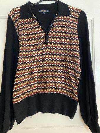 Schwarzer Retro Pullover von King Louie mit Print, Gr. S