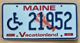 Maine USA Nummernschild 21952
