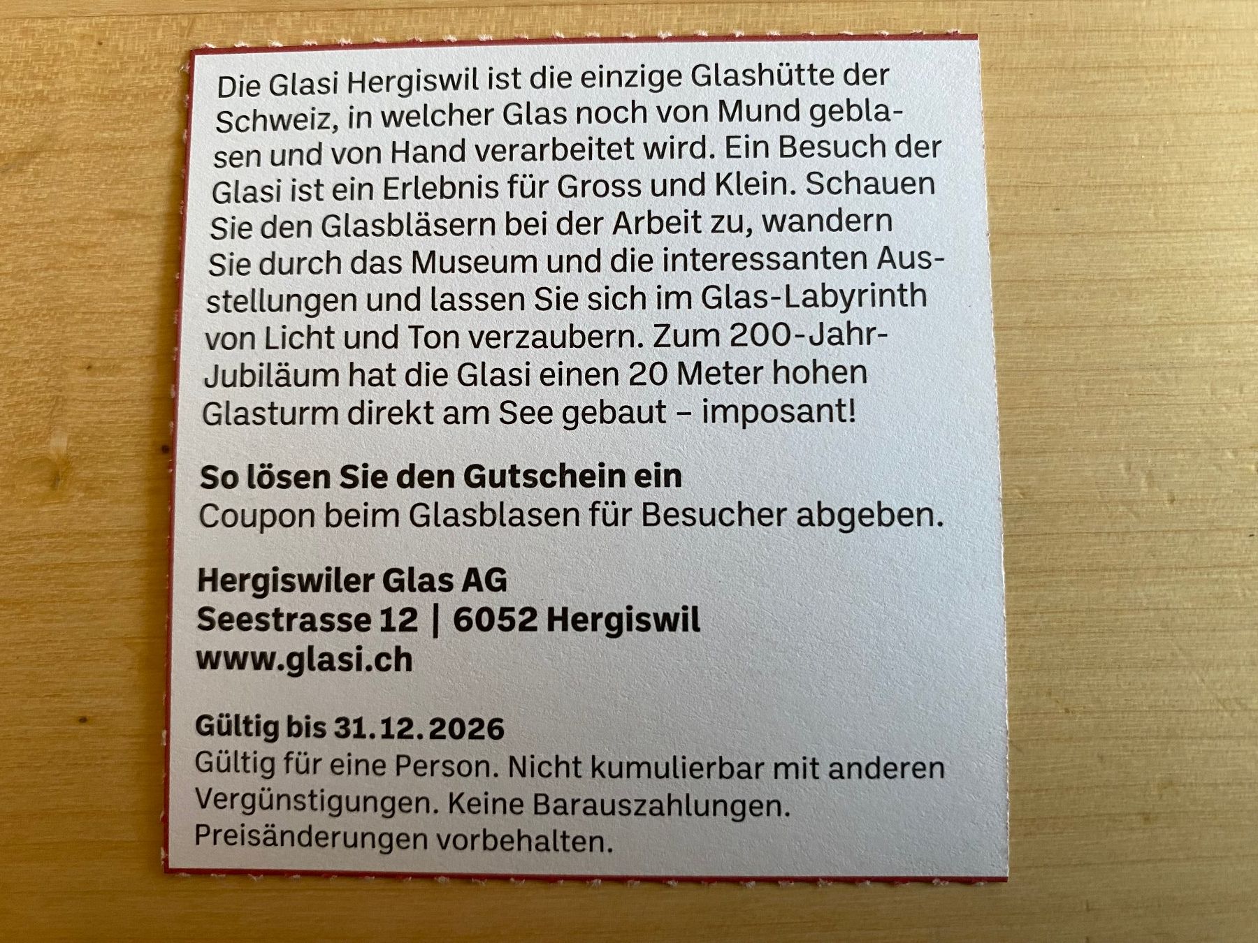 Gutscheine: Gutschein Glasi Hergiswil – Neu (gemäss Beschreibung) aus deitingen von popcorn02 1