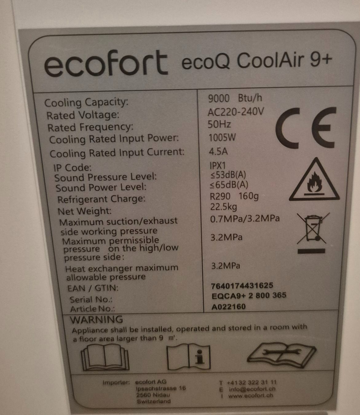 Ecofort Condizionatori: Ecofort CoolAir 9+ – Usato da Vallamand venduto da noellebaudin75 2
