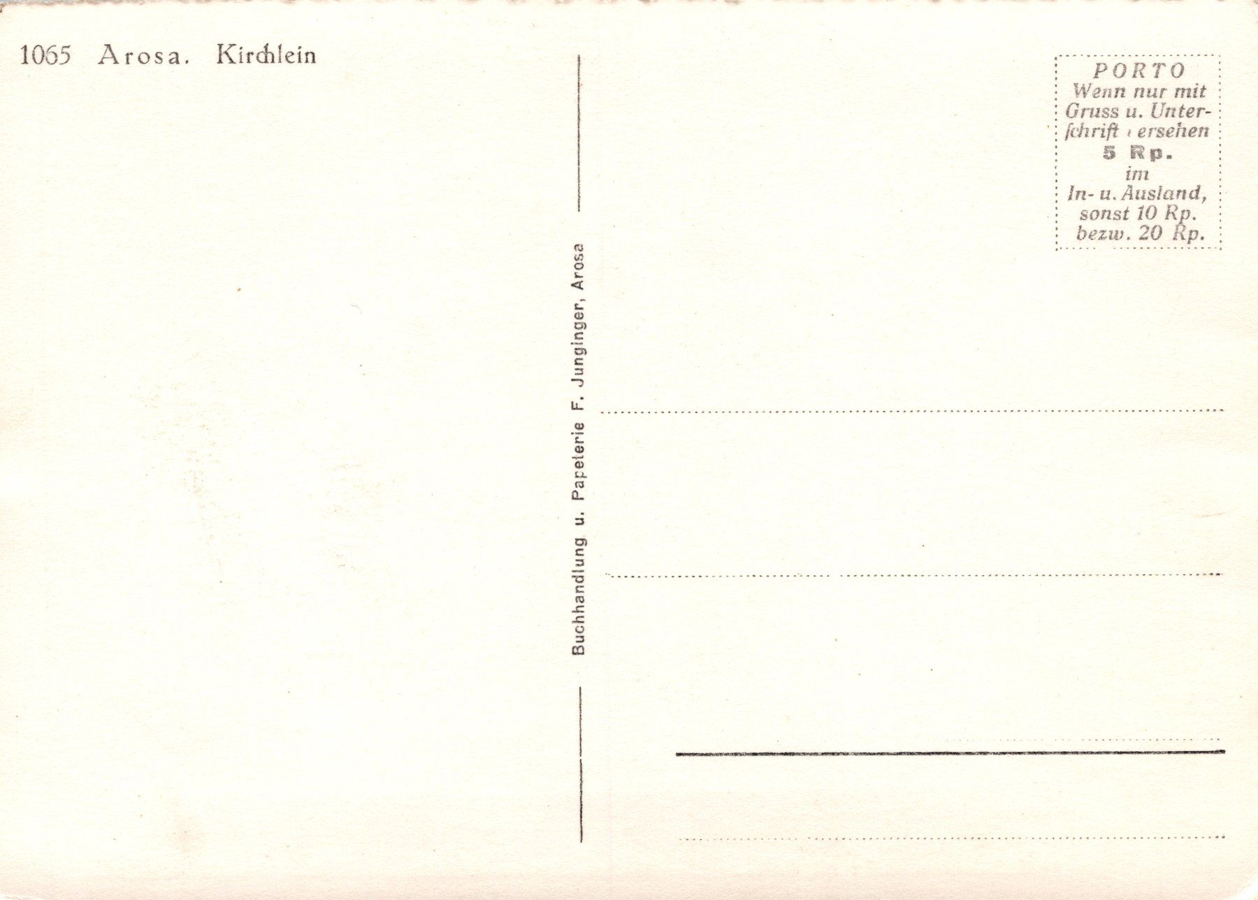 Cartoline postali: 0067 - Postkarte / Ansichtskarte - Arosa Kirchlein – Usato da Reinach BL venduto da Boston-Verkauf 1