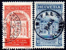50 JAHRE WELTPOSTVEREIN 1924 2 MARKEN GESTEMPELT - EM475