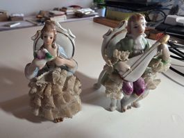 filigranes antikes Porzellan Ensemble Figur 9 cm