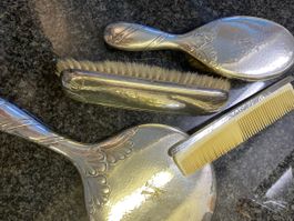 Vintage Set Haarbürste und Spiegel, silber