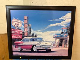 US-Style Bild Route 66 Diner Oldtimer gerahmt