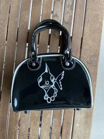 Sac à main Punkyfish noir verni avec motif poisson