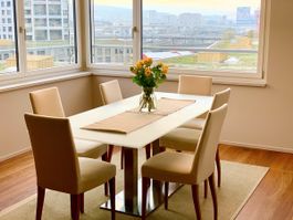 Modern Dining Table Frosted Glass Top (chairs not included)