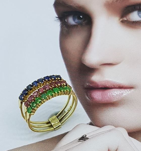 Bagues: Juw.Ring, 8 Smaragde, 8 Rubine+ 8 Safire – Neuf (Voir description) à Unterägeri par Altgoldschmuck 5