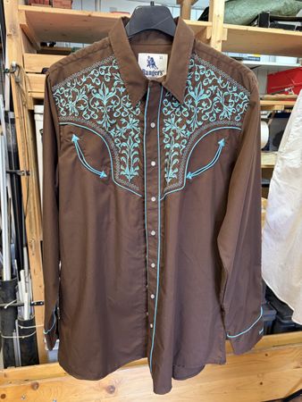 Westernhemd braun XL Herren Langarm Stickerei Rangers
