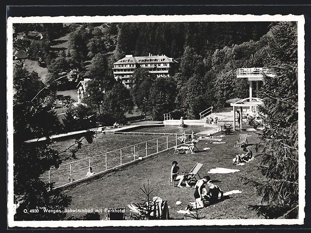 Cartoline postali: AK Wengen, Schwimmbad mit Parkhotel – Usato da Berlin venduto da bartko-reher