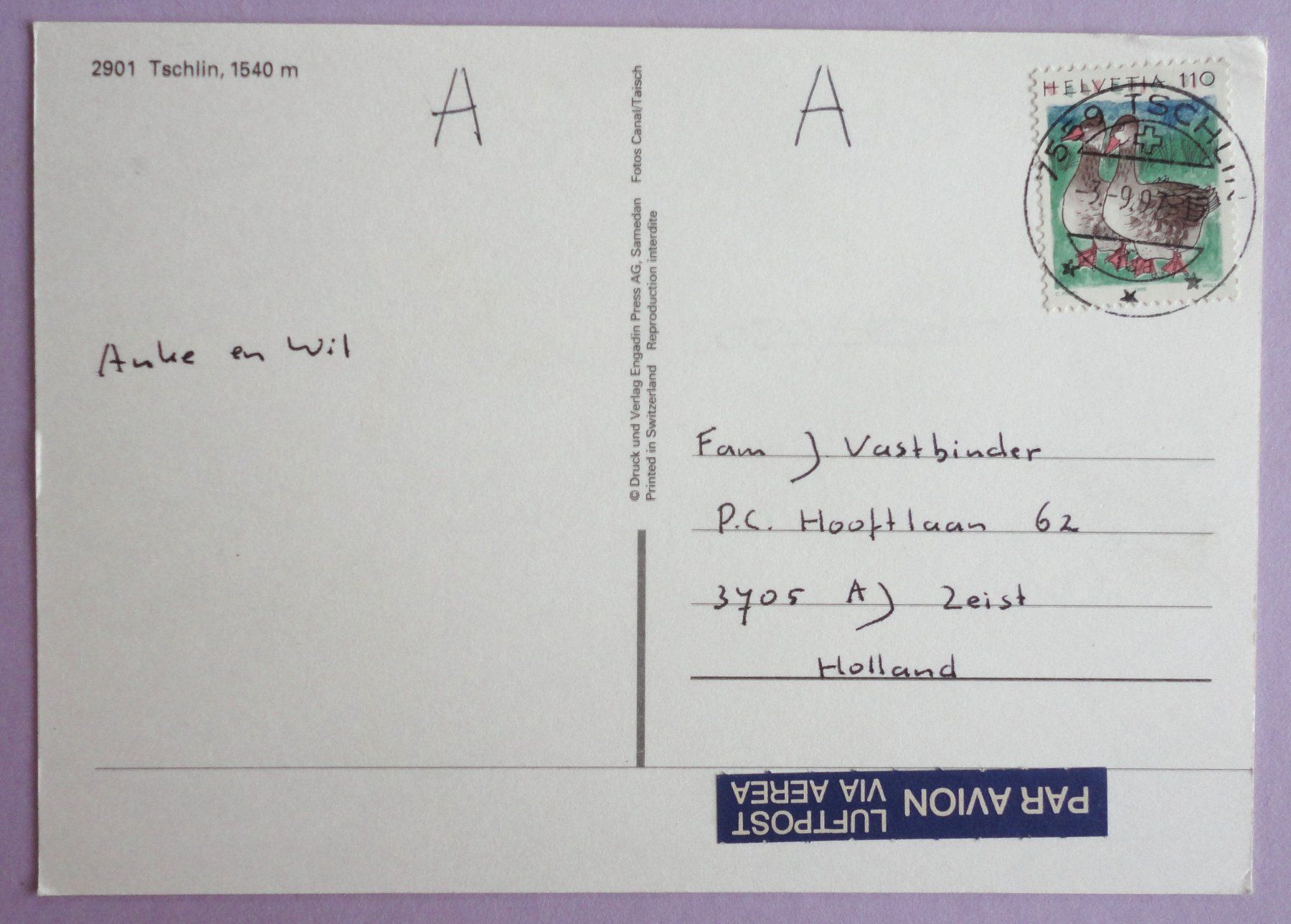 Cartoline postali: Tschlin, 1540 m – Usato da Fétigny venduto da Billy2miny 1