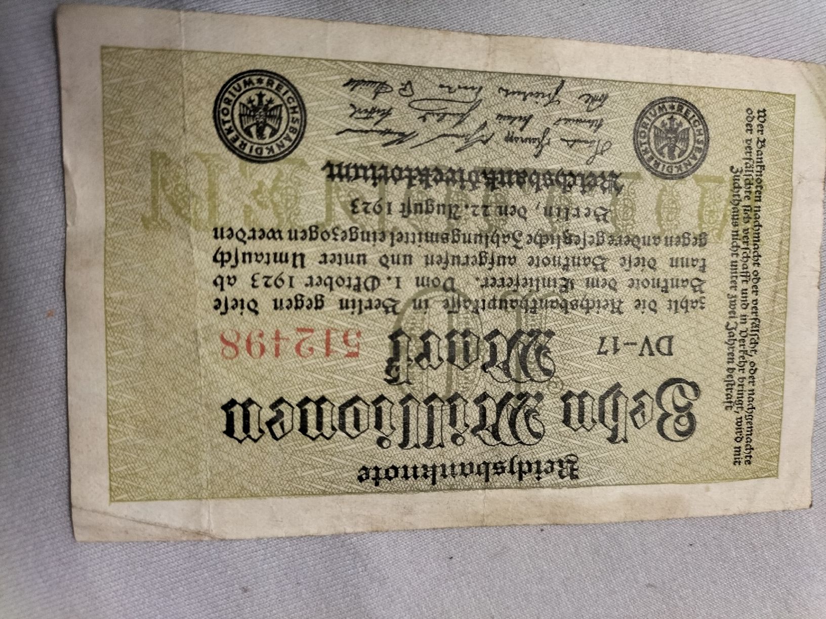 Banconote: 10 Millionen mark – Usato da Beringen venduto da tan_b56y