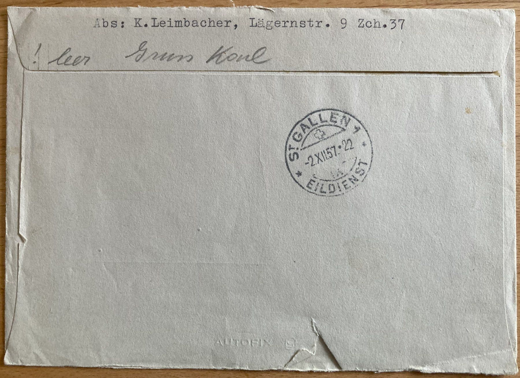 Alle Briefmarken: FDC Pro Juventute 1957 ET BERN, SBK 50 Fr. – Gebraucht aus Flawil von Furti 1