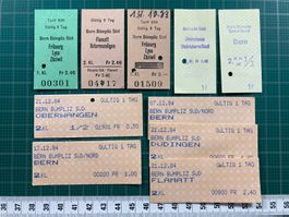 Bern Bümpliz Süd, 10 alte Bahn Billette, SBB, 1983, 1984