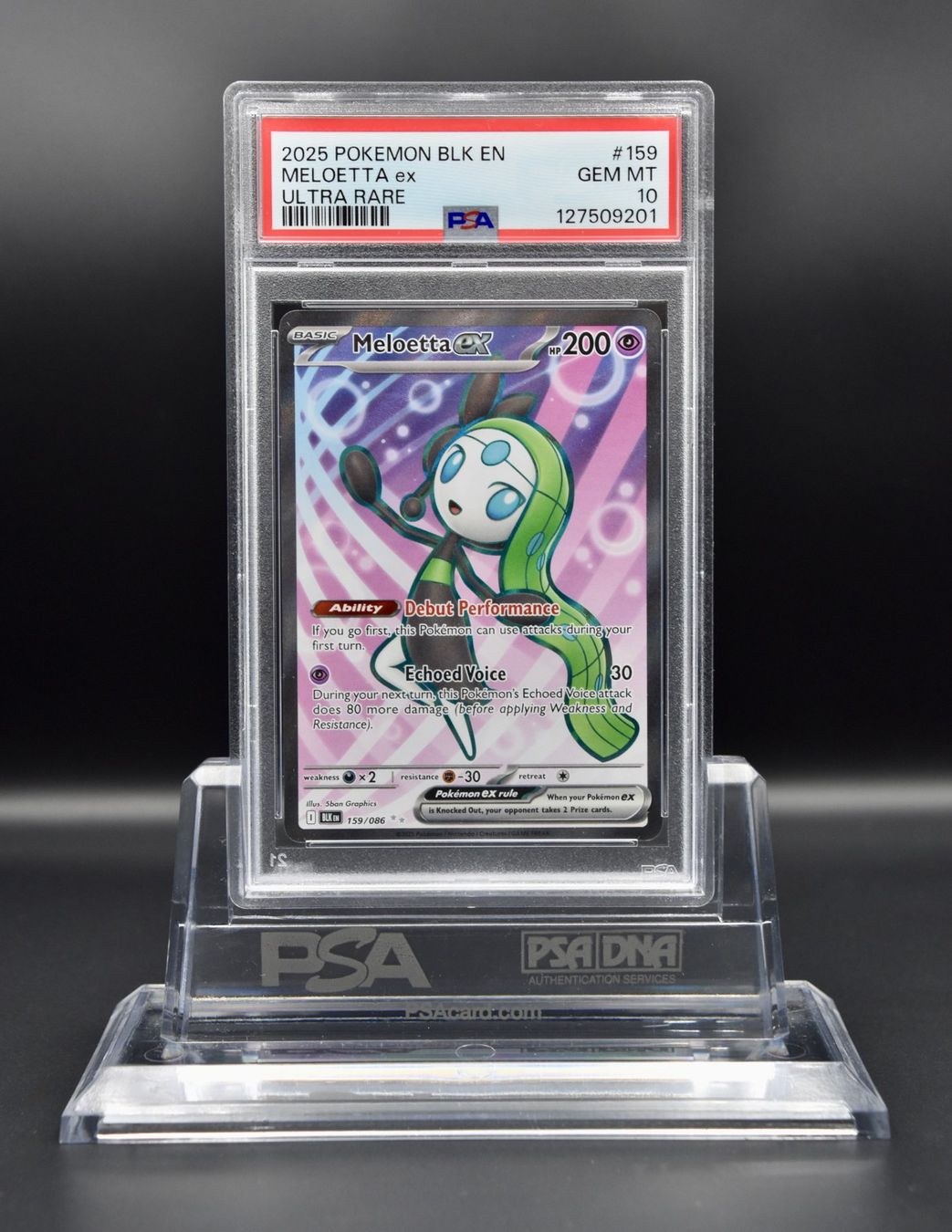 Cartoline: PSA 10 GEM MINT, 2025, BLK, Pokemon Card #159 Meloetta EX – Nuovo (secondo la descrizione) da Reinach BL venduto da graded.ch