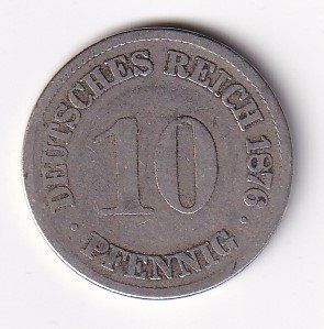 Alle Münzen: Deutsches Reich 10 pfennig 1876 A – Gebraucht aus Neuchâtel von karlpierrino