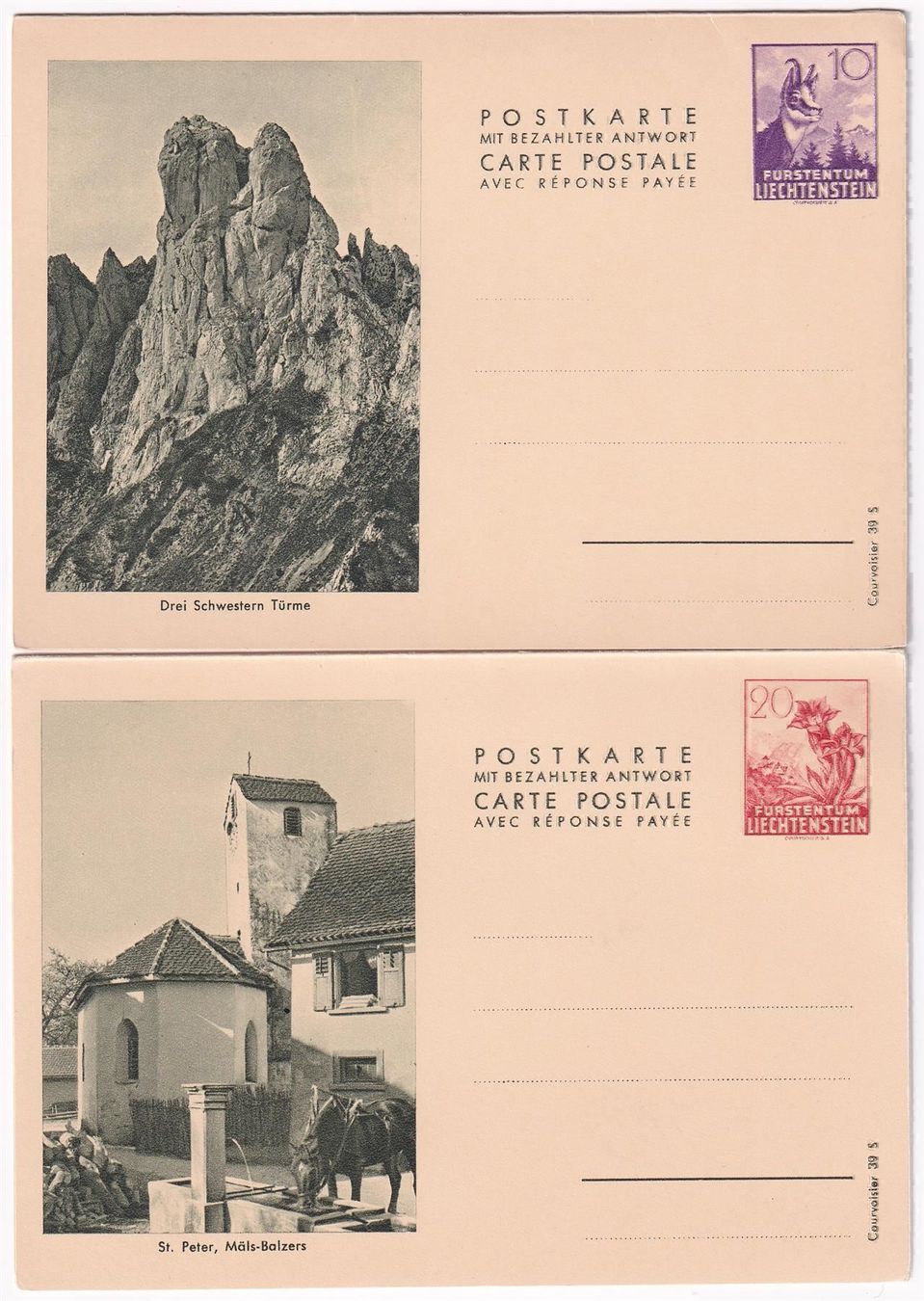 Tutti i francobolli: Postkarte FL 21 + 22, ungebraucht, – Usato da Wenslingen venduto da riger11