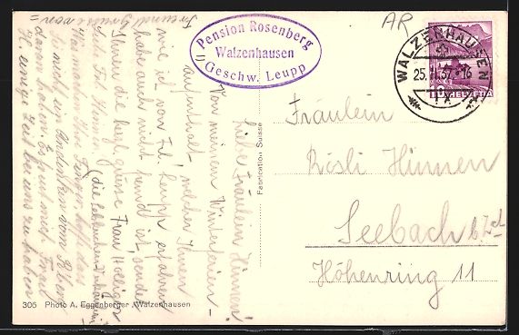 Cartoline postali: Walzenhausen, Pension Rosenberg Geschw.  – Usato da Berlin venduto da bartko-reher 1