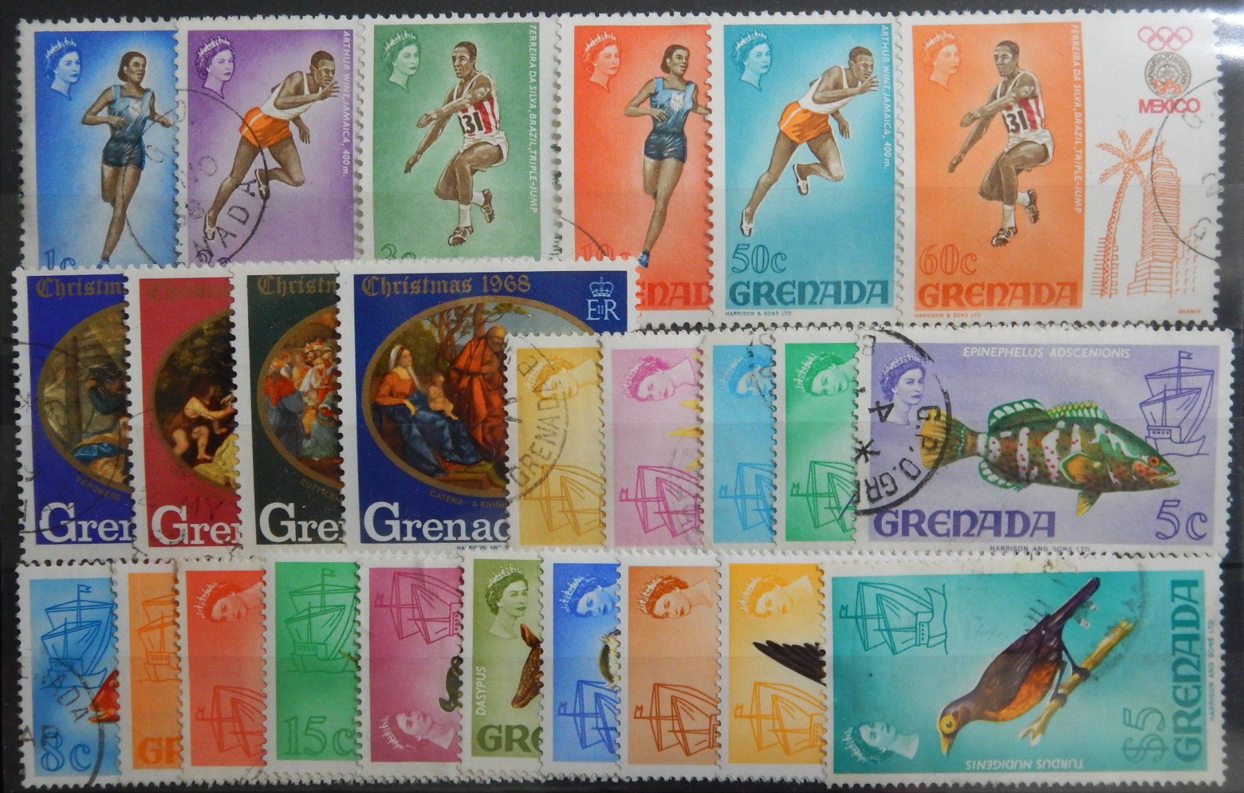 Tutti i francobolli: Grenada British ex. Kat. 271-300 gest. 1968 – Usato da Zürich venduto da Muehlekauf