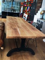 Esstisch Eiche 280x96cm mit 6 Stühlen Echtleder Schwarz