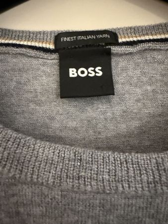 BOSS Herren Pullover – Grau – Finest Italian Yarn – Rundhals