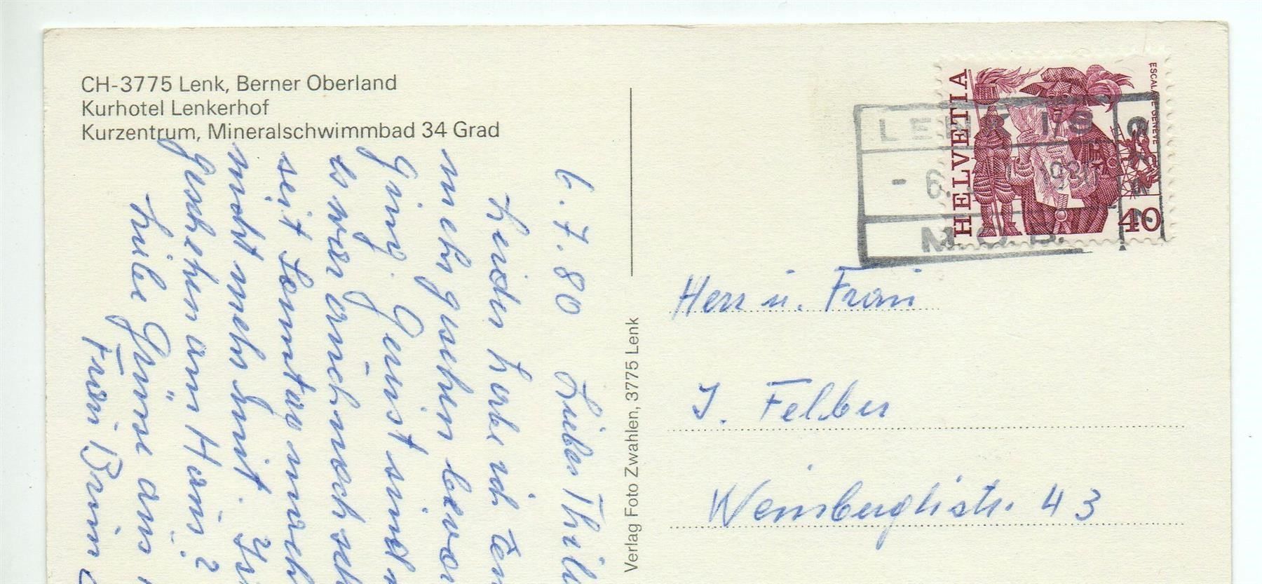 Ansichtskarten: LENK Kurhotel Lenkerhof – Gebraucht aus Jona von philajona 1