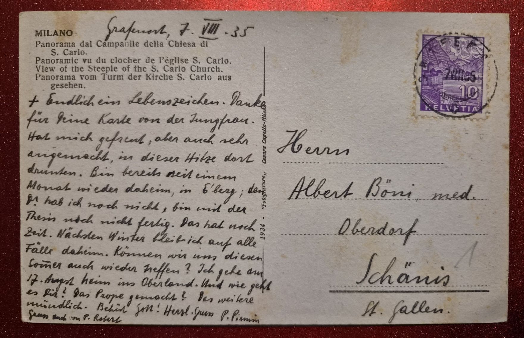 Ansichtskarten: Mailand Dom 1935 – Gebraucht aus Melchnau von Arthurius 1