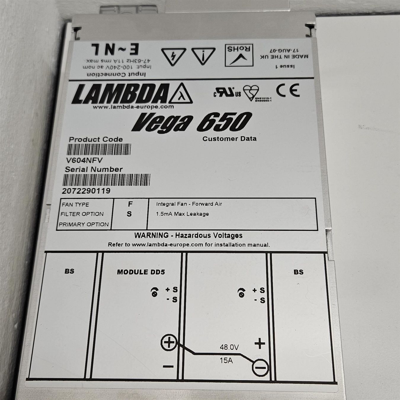 Stromzufuhr: LAMBDA VEGA 650 (48vdc/15A) – Gebraucht aus Niederdorf von LeptonAG 3