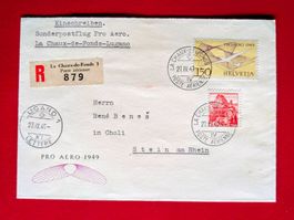 FLUGPOST PRO AERO 45 CHAUX D FONDS LUGANO STEIN A RHEIN 1949