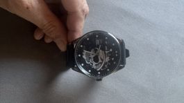 G&D Totenkopf Uhr mit schwarzem Lederarmband, guter Zustand