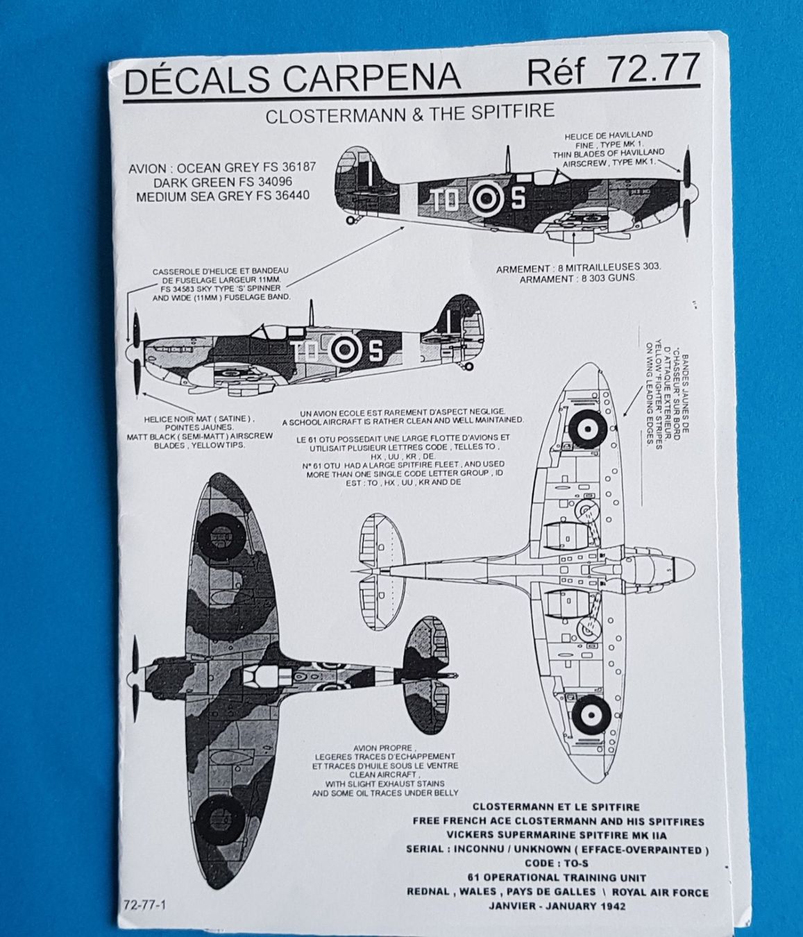 Kit di modellismo & Modellini statici: Decals "Clostermann und Spitfire" 1/72 Carpena 72.77 – Nuovo (secondo la descrizione) da Grüningen venduto da VENOM59 1