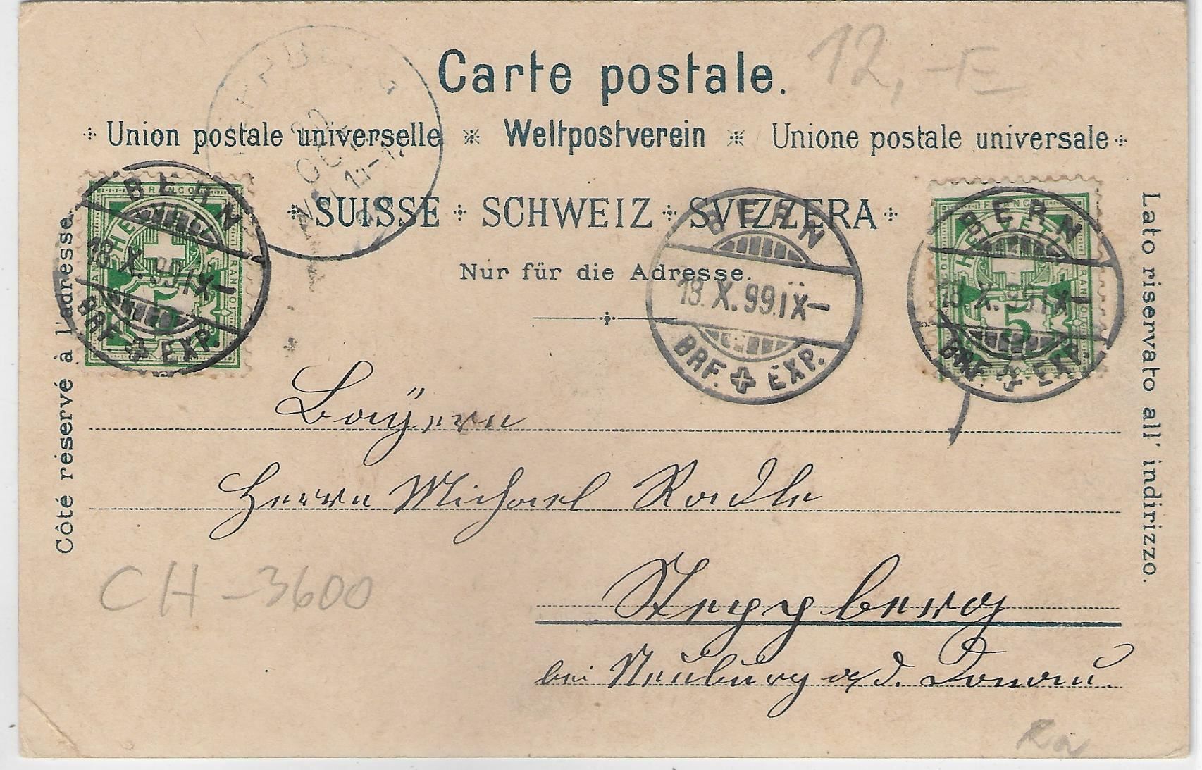Cartoline postali: Gruss aus Thun - Caserne - Litho 1899 – Usato da Ettingen venduto da Kartenplanet 1