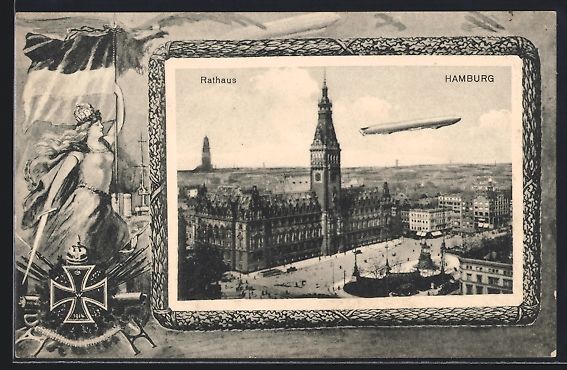 Foto & Poster: Hamburg, Luftschiff Zeppelin am Rathaus, – Usato da Berlin venduto da bartko-reher