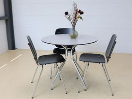 Hans Coray Indoor Stühle und Alu4 Tisch rund-Set | 3 Stühle