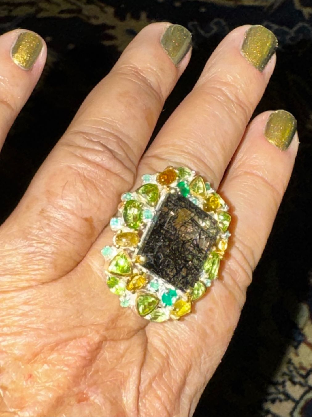 Llan Valls Joies Anelli: ⚫Unique Piece Rutilated Quartz Ring Emerald Peridot Citrine – Nuovo (secondo la descrizione) da Birsfelden venduto da Brut-Reserve 4