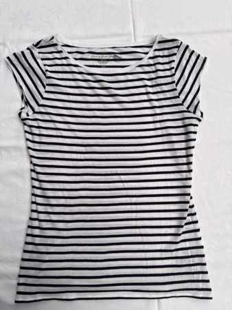 H&M – T-shirt marinière blanc/bleu marine – Taille M – Neuf 