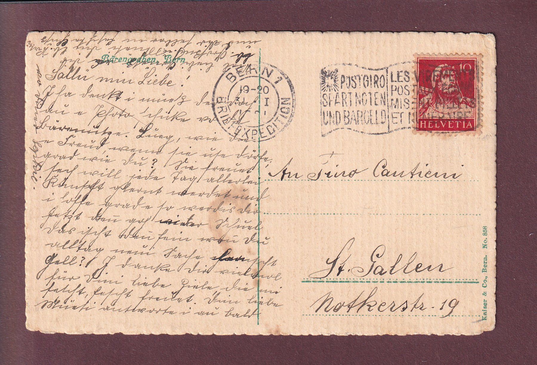 Cartoline postali: BERN - Bärengraben - 1921 – Usato da Pully venduto da nicecards 1