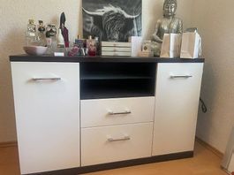 Kommode inkl. Nachtisch, Dunkelbraun/Weiss