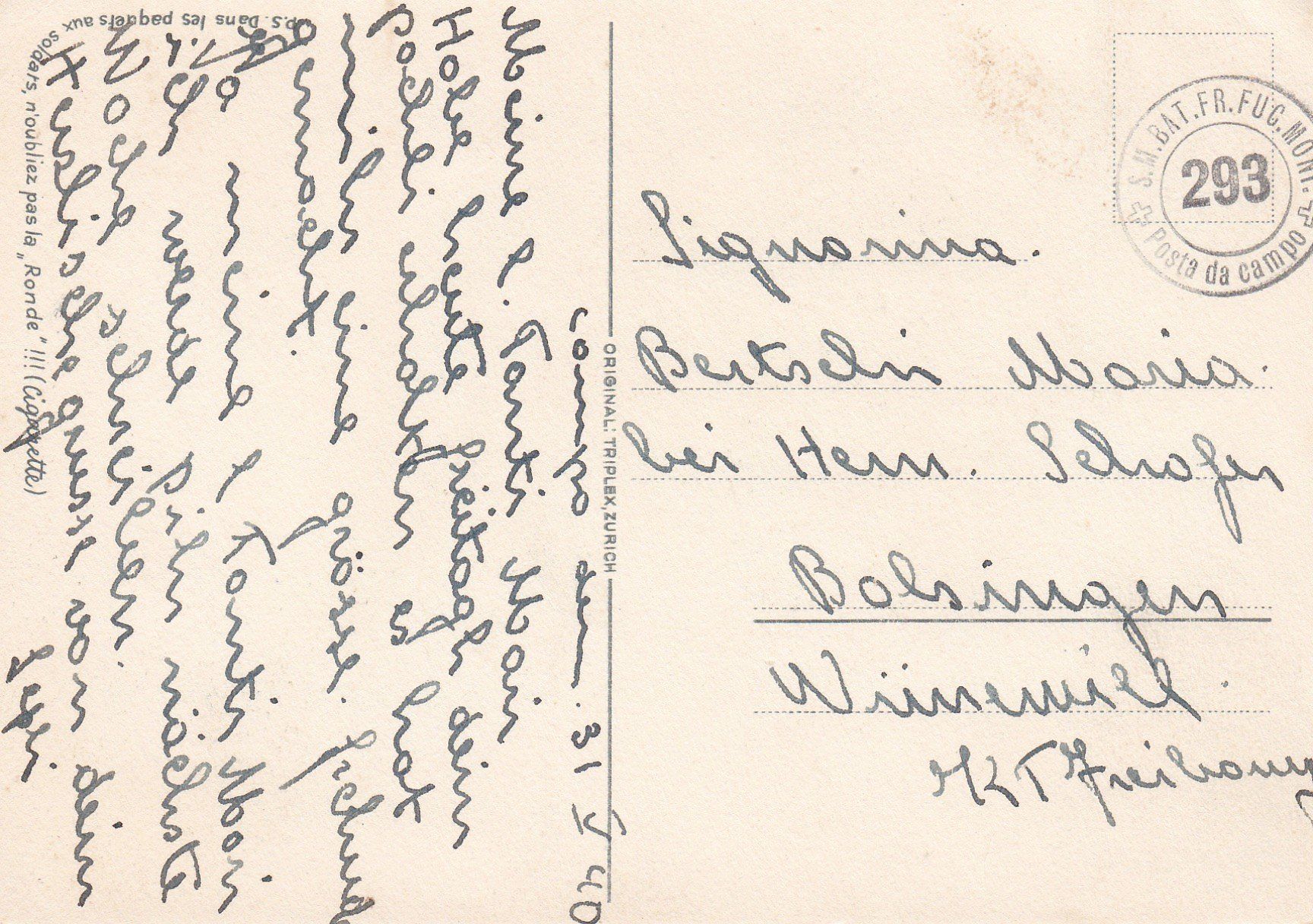 Cartoline postali: AK - Rauchender Soldat - gel. 31.5.1940 – Usato da Fribourg venduto da schnalla92 1